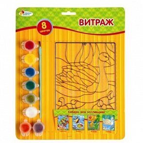 Витраж с красками, кисточкой и подставкой, 4 вида (Multiart, VTR103sim)